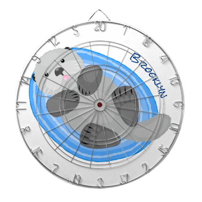 Cute happy sea otter cartoon illustration dart board (Front)