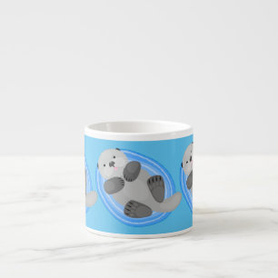 Cute happy sea otter cartoon illustration espresso cup