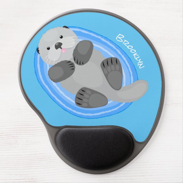 Cute happy sea otter cartoon illustration gel mouse pad (Front)