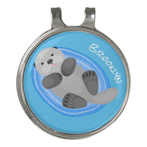 Cute happy sea otter cartoon illustration golf hat clip