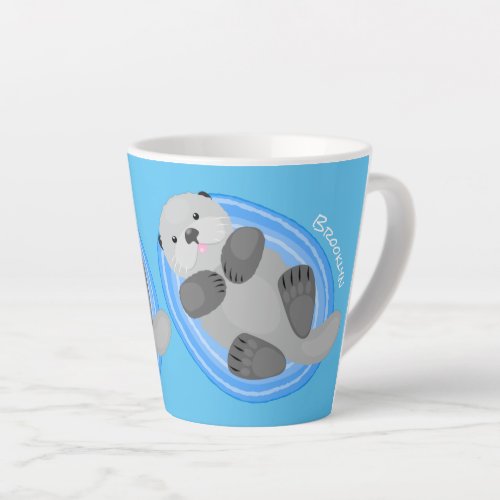 Cute happy sea otter cartoon illustration latte mug