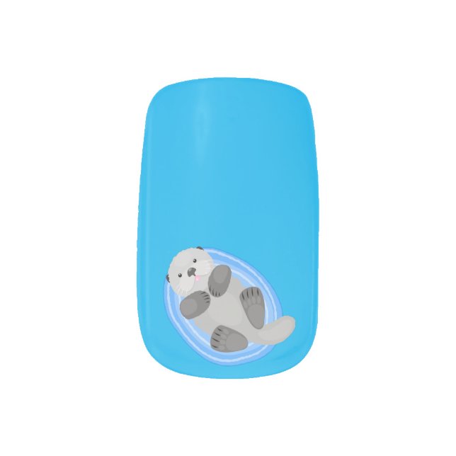 Cute happy sea otter cartoon illustration minx nail art (Left Thumb)