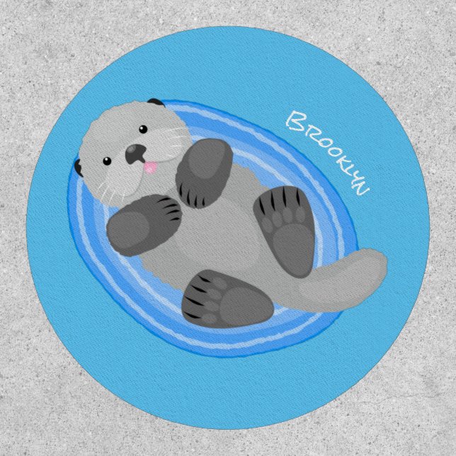 Cute happy sea otter cartoon illustration patch (Front)