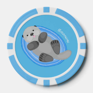 Cute happy sea otter cartoon illustration poker chips