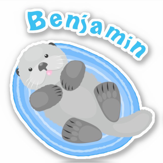 Cute happy sea otter cartoon illustration sticker (Front)