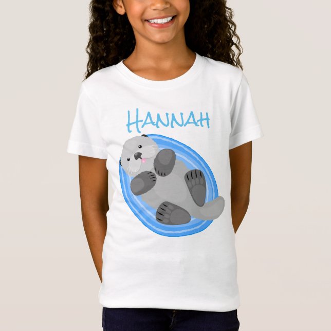 Cute happy sea otter cartoon illustration T-Shirt (Front)