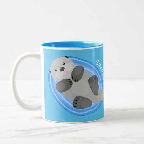 Cute happy sea otter cartoon illustration Two_Tone coffee mug