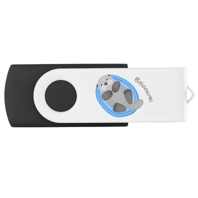 Cute happy sea otter cartoon personalized flash drive (Front)