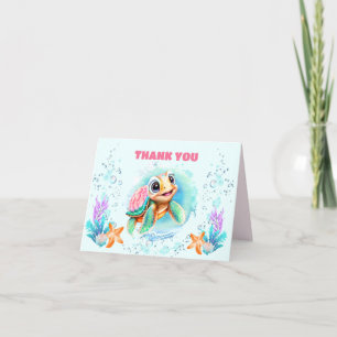 Cute Happy Sea Turtle Colorful 1st Birthday Letterpress Thank You Card