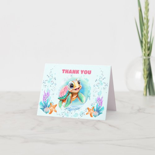 Cute Happy Sea Turtle Colorful 1st Birthday Thank You Card