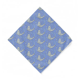 Cute happy seal and fish blue cartoon illustration bandana