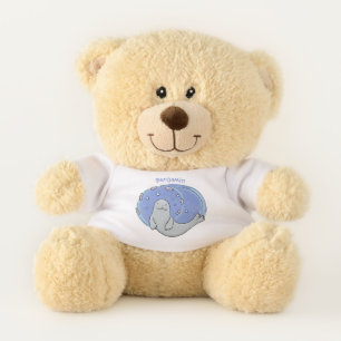 Cute happy seal and fish blue cartoon illustration teddy bear