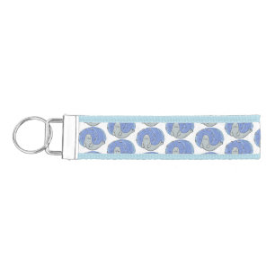 Cute happy seal and fish blue cartoon illustration wrist keychain