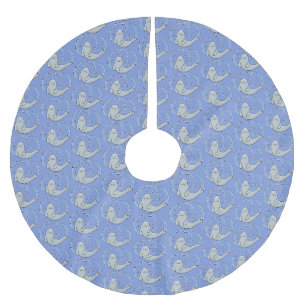 Cute happy seal and fish cartoon illustration brushed polyester tree skirt