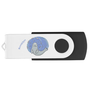 Cute happy seal and fish cartoon illustration  flash drive