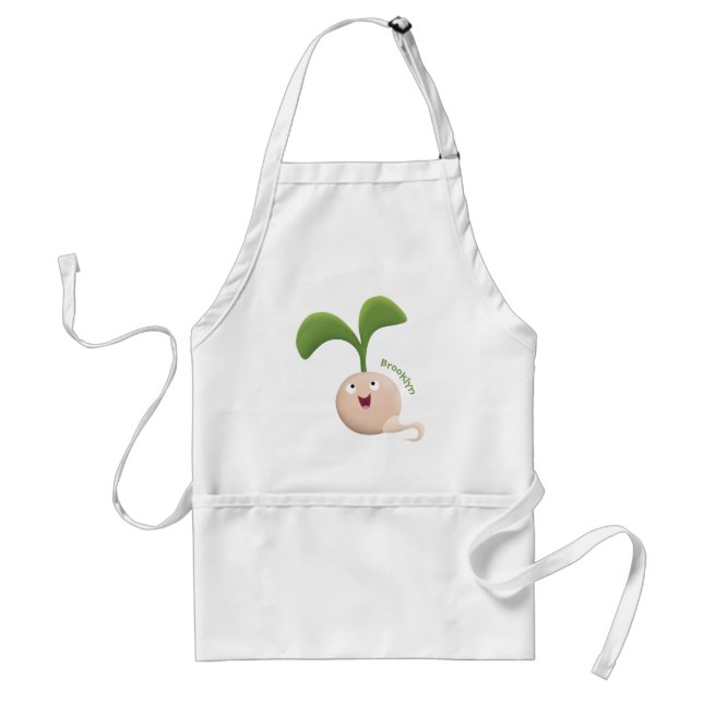Cute happy seed sprout cartoon illustration adult apron (Front)