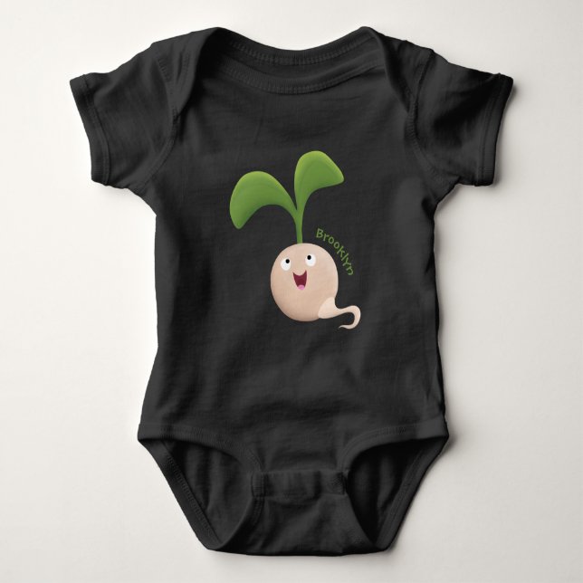 Cute happy seed sprout cartoon illustration baby bodysuit (Front)