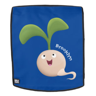 Cute happy seed sprout cartoon illustration backpack