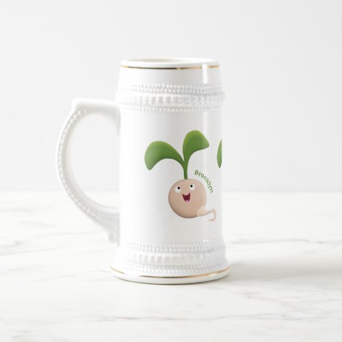 Cute happy seed sprout cartoon illustration beer stein