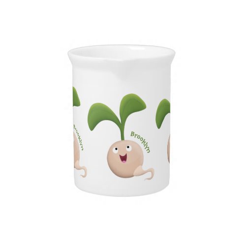 Cute happy seed sprout cartoon illustration beverage pitcher