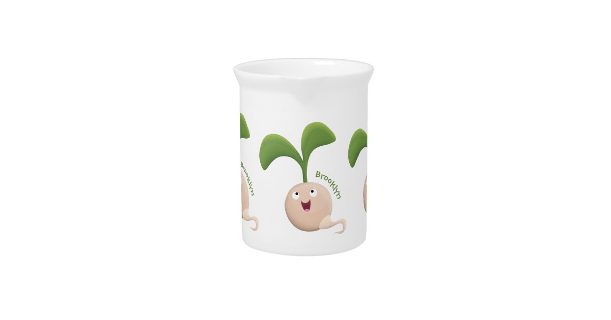 Cute happy seed sprout cartoon illustration beverage pitcher