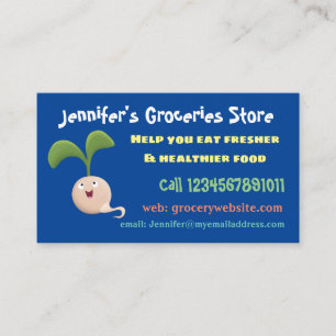 Cute happy seed sprout cartoon illustration business card