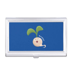 Cute happy seed sprout cartoon illustration business card case