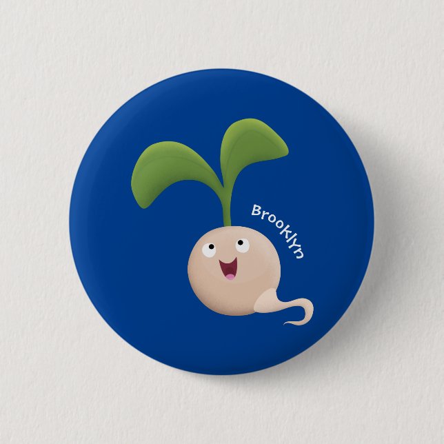 Cute happy seed sprout cartoon illustration  button (Front)