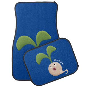Cute happy seed sprout cartoon illustration car floor mat