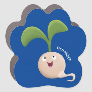 Cute happy seed sprout cartoon illustration car magnet