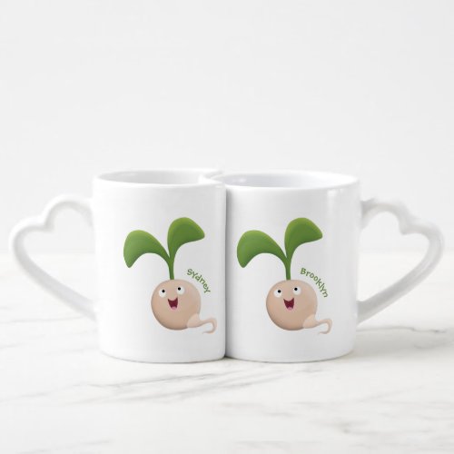 Cute happy seed sprout cartoon illustration coffee mug set