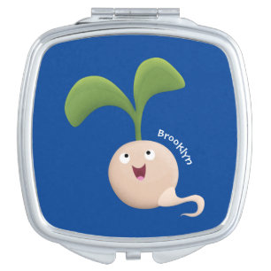 Cute happy seed sprout cartoon illustration compact mirror