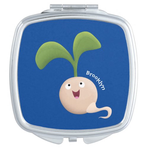 Cute happy seed sprout cartoon illustration compact mirror