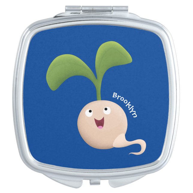 Cute happy seed sprout cartoon illustration compact mirror (Front)