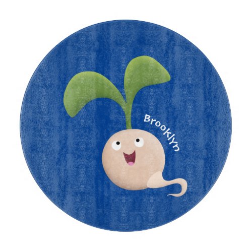 Cute happy seed sprout cartoon illustration cutting board