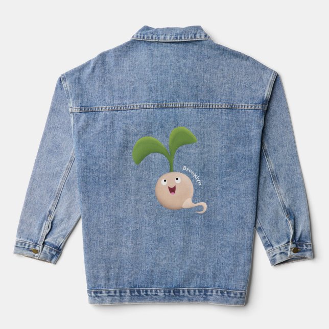 Cute happy seed sprout cartoon illustration denim jacket (Back)