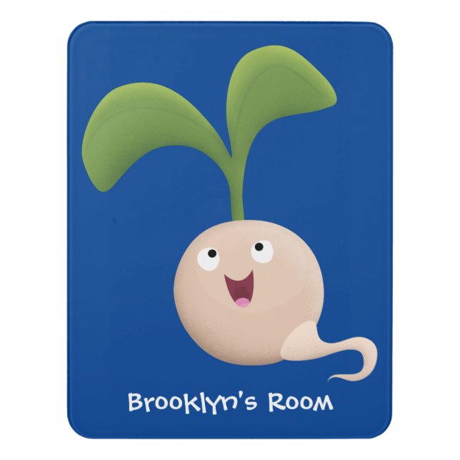 Cute happy seed sprout cartoon illustration door sign (Contemporary Vert)