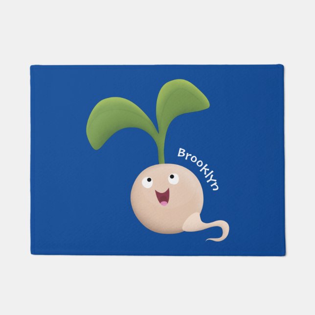 Cute happy seed sprout cartoon illustration doormat (Front)