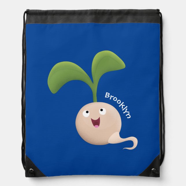 Cute happy seed sprout cartoon illustration drawstring bag (Front)