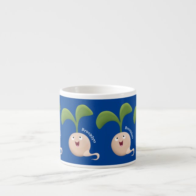Cute happy seed sprout cartoon illustration espresso cup (Front)