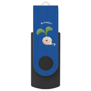 Cute happy seed sprout cartoon illustration flash drive