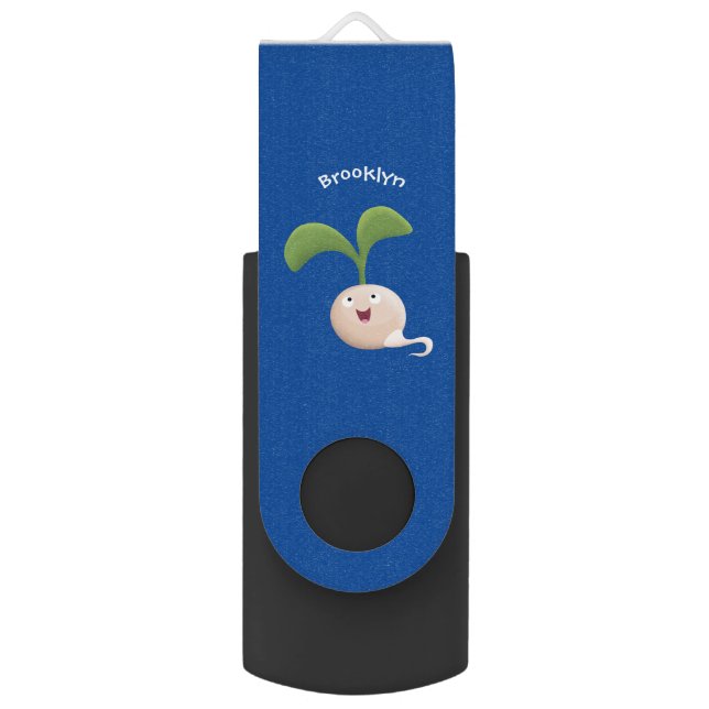 Cute happy seed sprout cartoon illustration flash drive (Front Vertical)