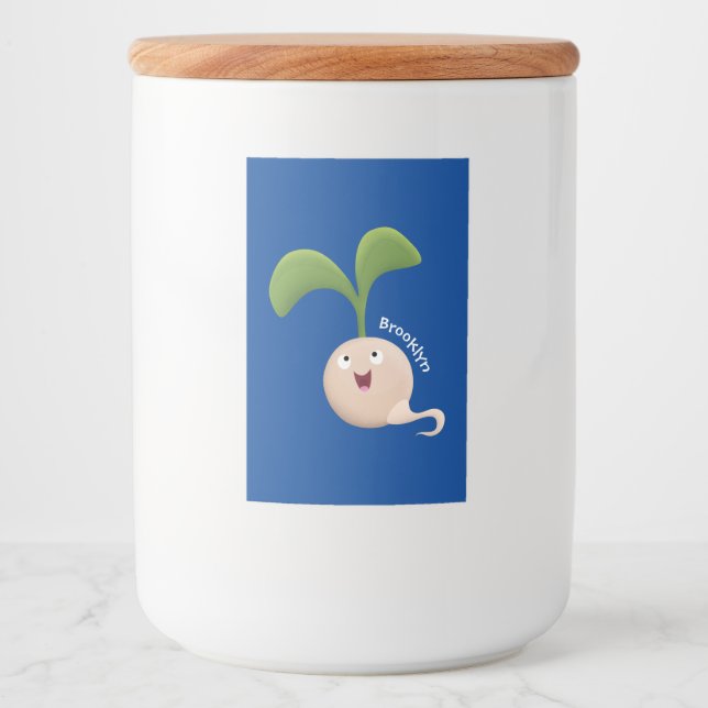 Cute happy seed sprout cartoon illustration food label (Front)