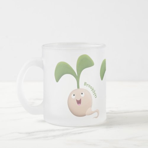 Cute happy seed sprout cartoon illustration frosted glass coffee mug