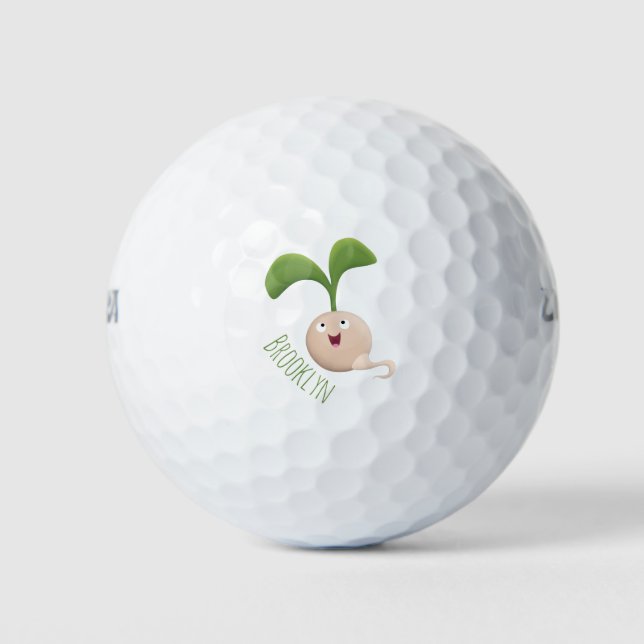 Cute happy seed sprout cartoon illustration  golf balls (Front)