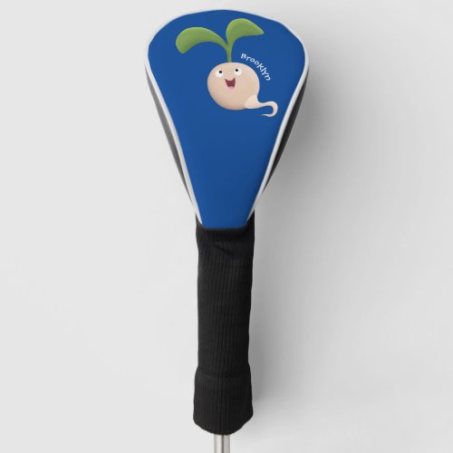 Cute happy seed sprout cartoon illustration golf head cover