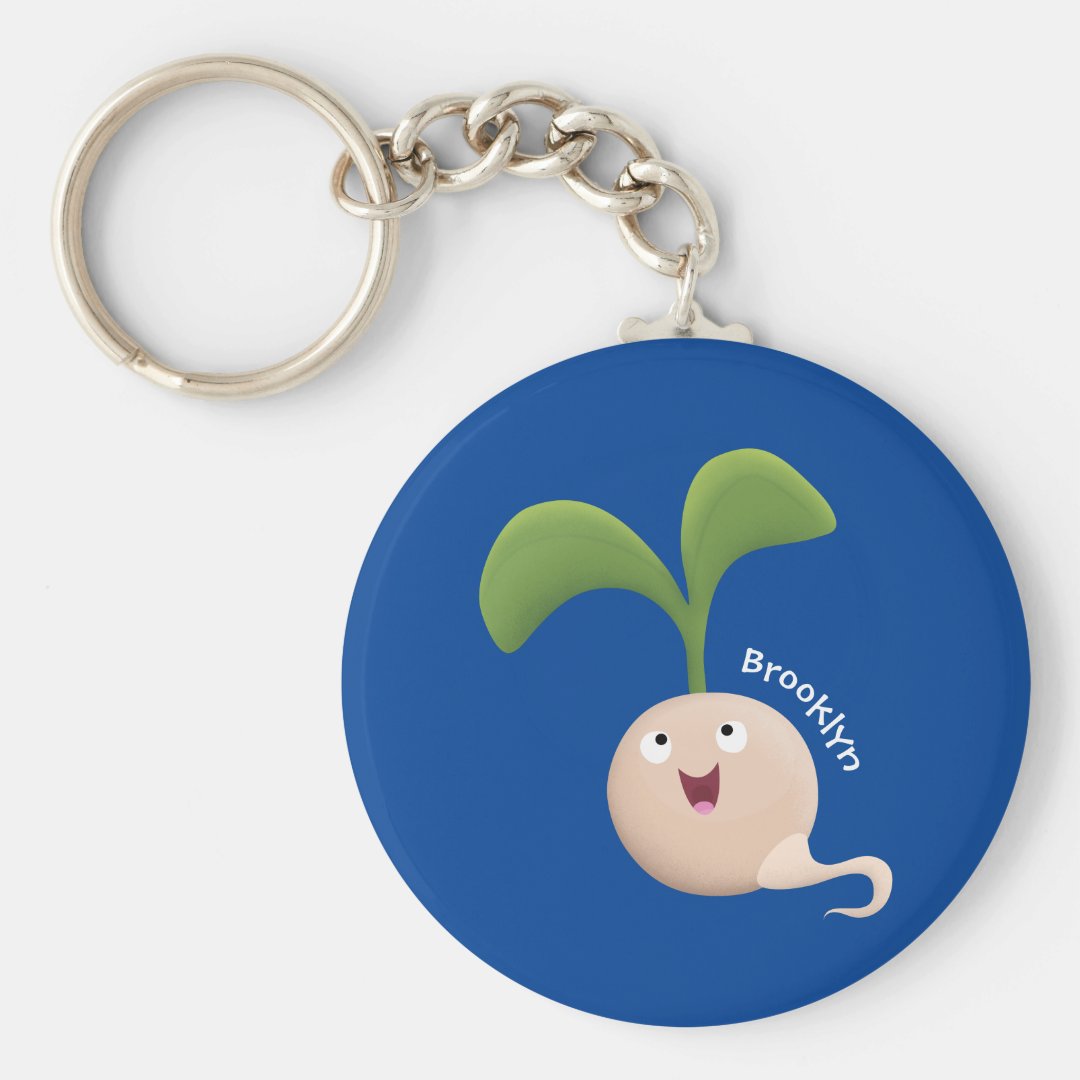 Cute happy seed sprout cartoon illustration keychain | Zazzle