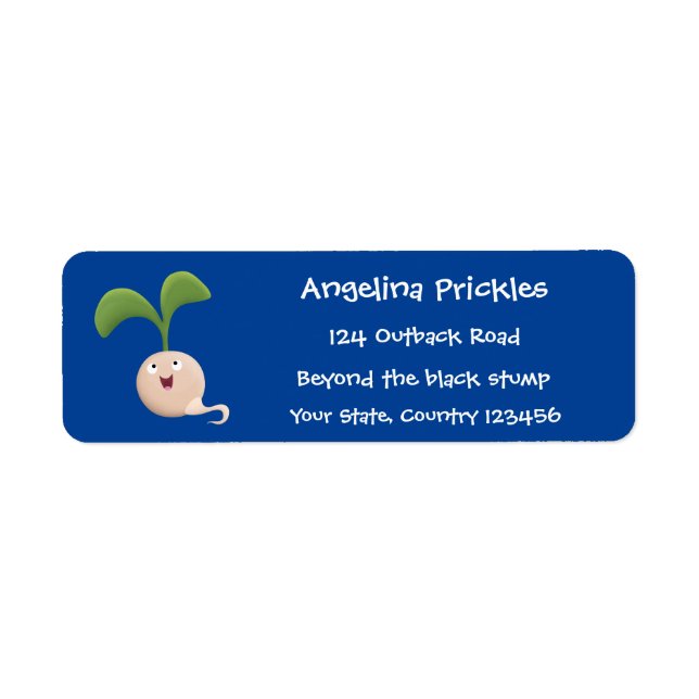 Cute happy seed sprout cartoon illustration label (Front)