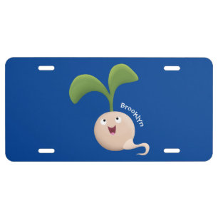 Cute happy seed sprout cartoon illustration license plate