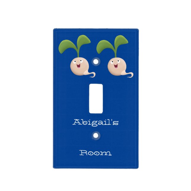 Cute happy seed sprout cartoon illustration light switch cover (Front)